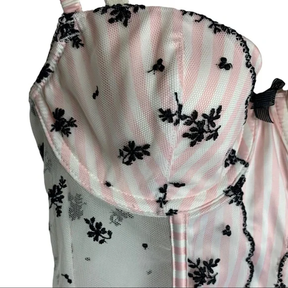 Victoria's Secret Corset Pink/White Black Garter Size 34B - Picture 6 of 11